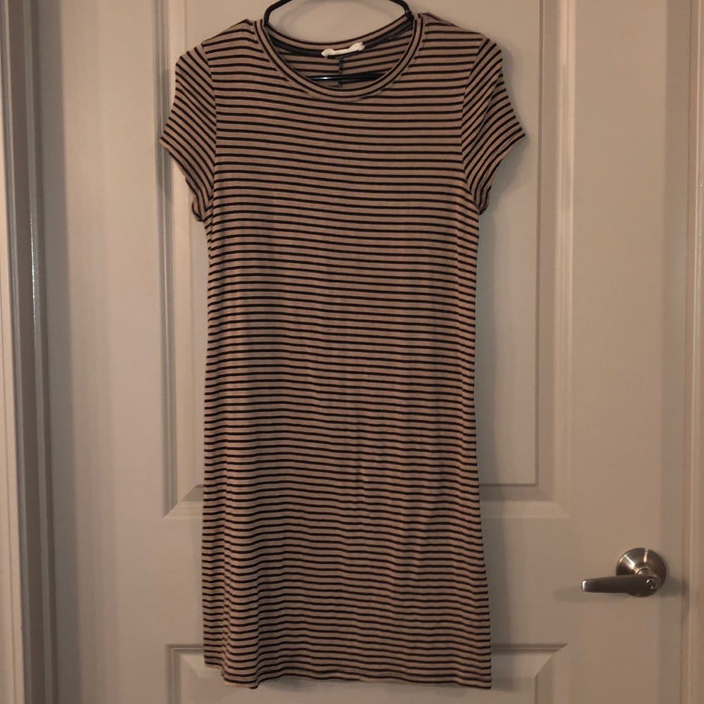 Black & Tan Striped T-Shirt Dress